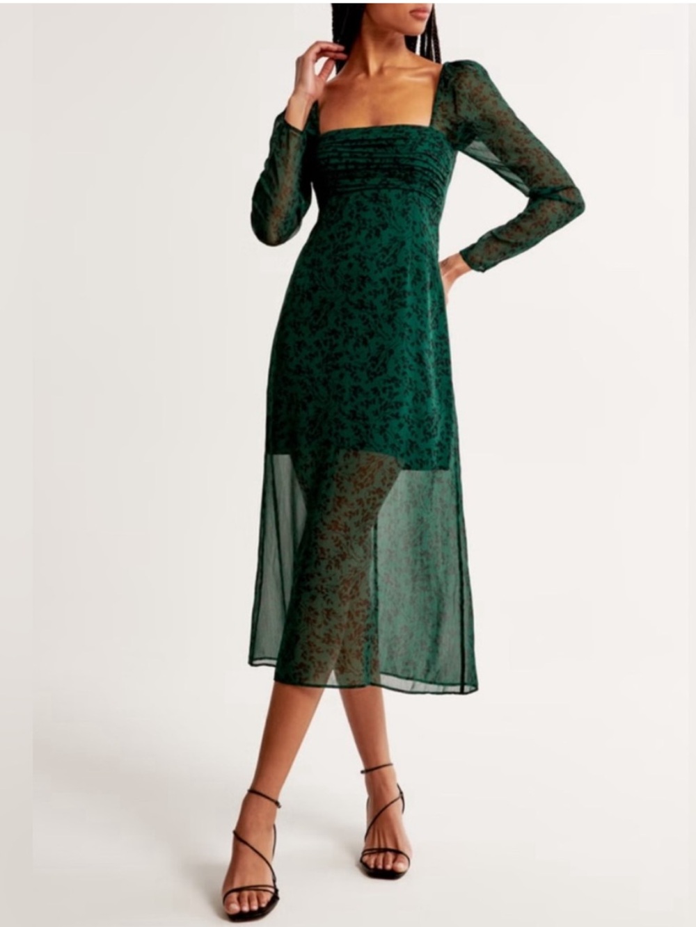 Abercrombie & Fitch Emerson Dark Green Long Sleeve Midi Dress size XS